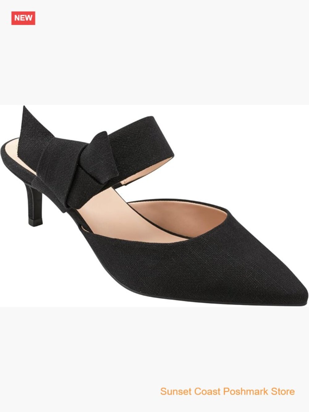 Pointed Toe Mule Kitten Heel Pump with Bow
